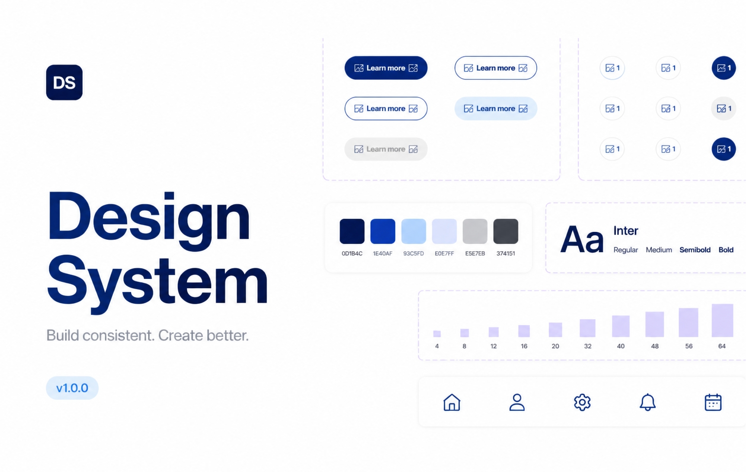 RLT design system showing button states, color tokens, typography, and spacing